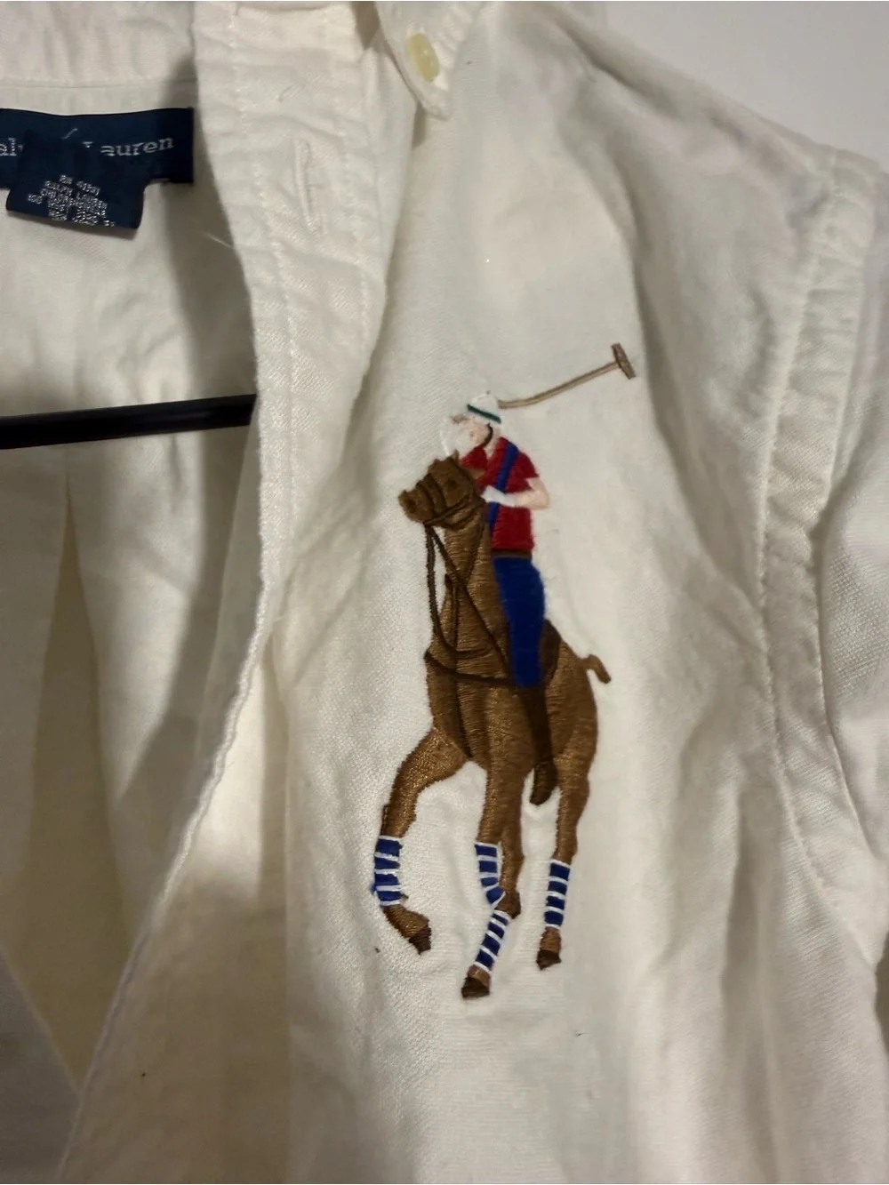 Ralph Lauren White Button-Down Shirt with Polo Pony Embroidery